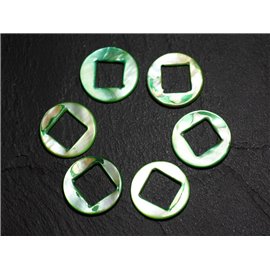 2pc - Mother of Pearl Connectors & Connectors Beads Circles and Diamonds 19mm Green 4558550014849