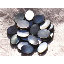 2pc - Perles Coquillage Nacre naturelle Ovales 18x13mm blanc gris noir irisé - 7427039738897