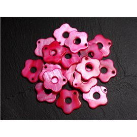 10pc - Parel Bedels Hangers Parelmoer Bloemen 19mm Rood Roze 4558550014887