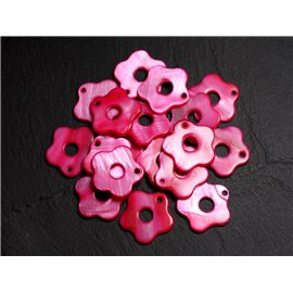 10Stk - Perlen Charms Anhänger Perlmutt Blumen 19mm Rot Rosa 4558550014887
