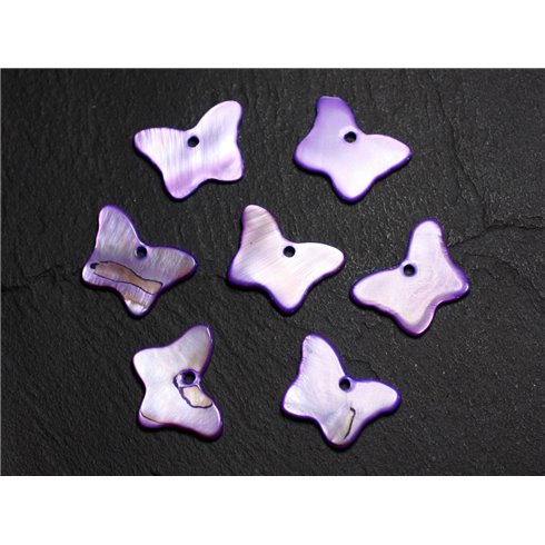 10pc - Perles Breloques Pendentifs Nacre Papillons 20mm Violet  4558550014894