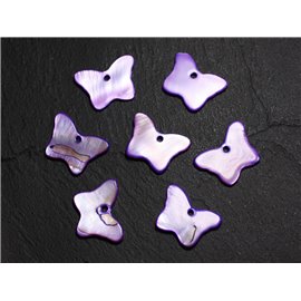 10pc - Beads Charms Pendants Mother of Pearl Butterflies 20mm Purple 4558550014894