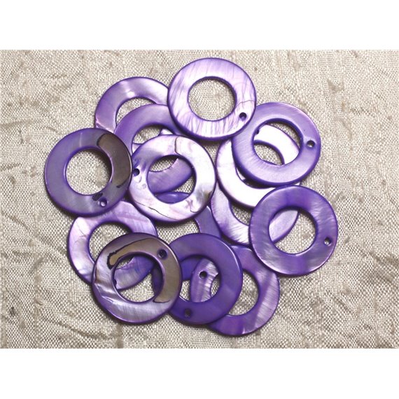 10pc - Perles Breloques Pendentifs Nacre Donuts Cercles 25mm violet foncé byzantin - 4558550014948