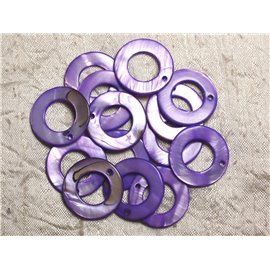 10Stk - Perlen Charms Anhänger Perlmutt Donuts Kreise 25mm dunkellila Byzantinisch - 4558550014948