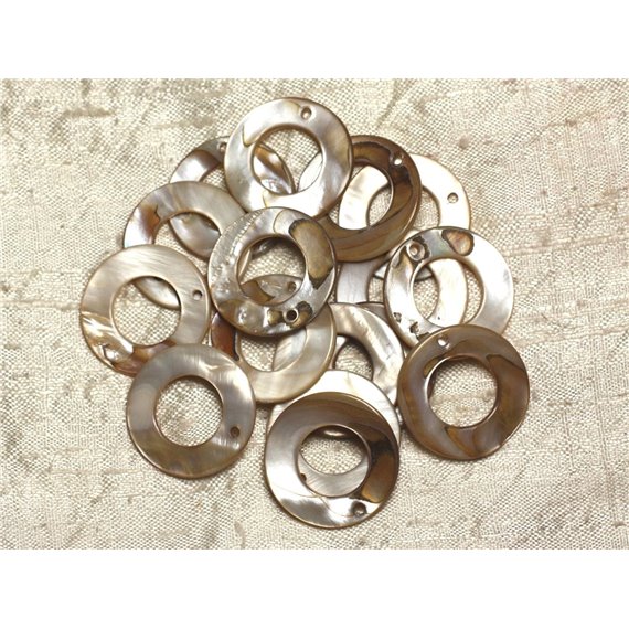 10pc - Perles Breloques Pendentifs Nacre Cercles 25mm Ecru  4558550014955