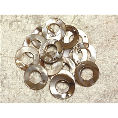 10pc - Perles Breloques Pendentifs Nacre Donuts Cercles 25mm beige gris marron ecru - 4558550014955