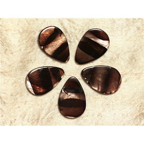 4pc - Perles de Nacre Gouttes 30x20mm Marron Zébré  4558550031914 