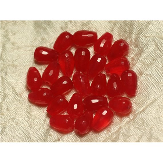 4pc - Perles de Pierre - Jade Gouttes Facettées 12x8mm Rouge   4558550022264