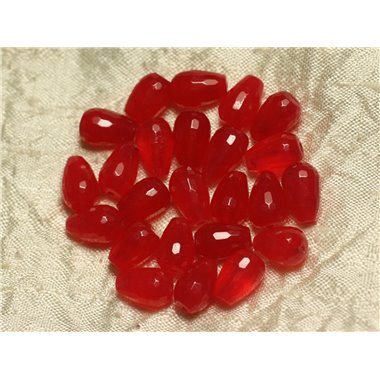 4pc - Perles de Pierre - Jade Gouttes Facettées 12x8mm Rouge   4558550022264