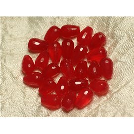 4pc - Cuentas de piedra - Gotas facetadas de jade 12x8mm Rojo 4558550022264