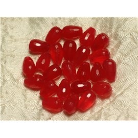 4pc - Stone Beads - Jade Faceted Drops 12x8mm Red 4558550022264
