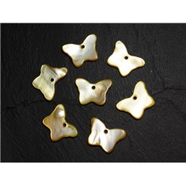 10pc - Pearl Charms Pendants Mother of Pearl Butterflies 20mm Yellow 4558550015129