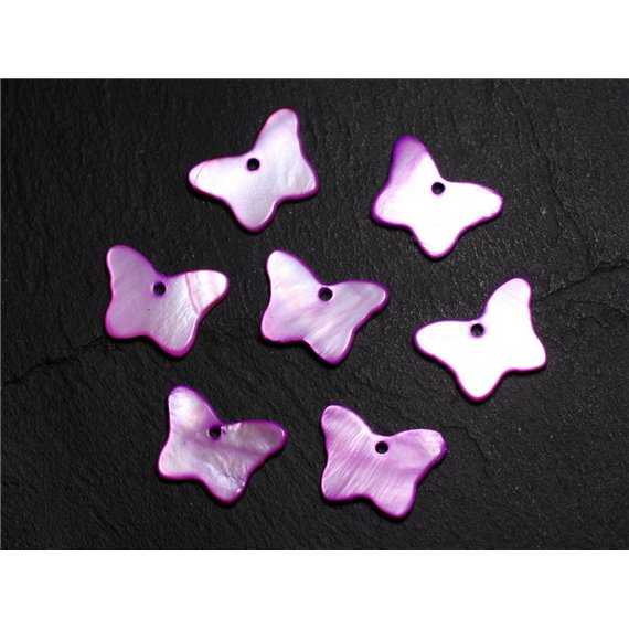 10pc - Perles Breloques Pendentifs Nacre Papillons 20mm Violet Rose  4558550015136