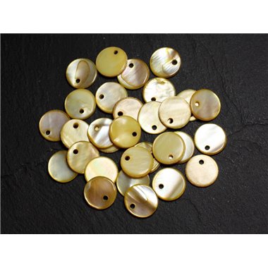 10pc - Perles Breloques Pendentifs Nacre Ronds Palets 11mm Jaune  4558550015228