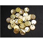 10pc - Perles Breloques Pendentifs Nacre Ronds Palets 11mm Jaune  4558550015228