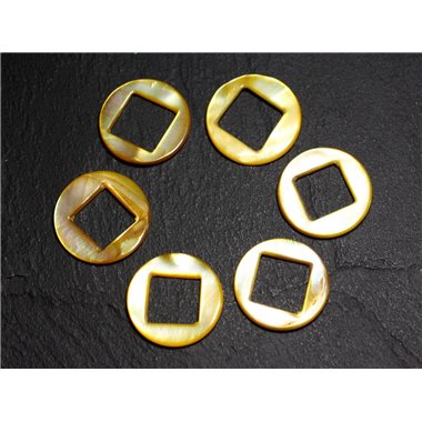 2pc - Perles Composants Connecteurs Nacre Cercles et Losanges 19mm Jaune  4558550015235