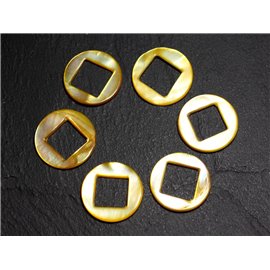 2pc - Mother of Pearl Connectors & Connectors Beads Circles and Diamonds 19mm Yellow 4558550015235