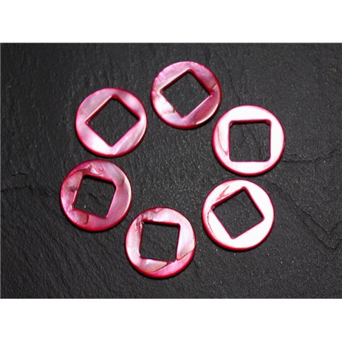 2pc - Perles Composants Connecteurs Nacre Cercles et Losanges 19mm Rouge Rose  4558550015242