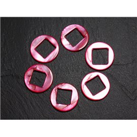 2pc - Mother of Pearl Connectors & Connectors Beads Circles and Diamonds 19mm Red Pink 4558550015242