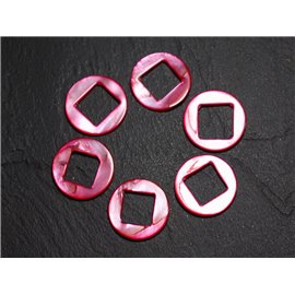 2pc - Perles Composants Connecteurs Nacre Cercles et Losanges 19mm Rouge Rose  4558550015242