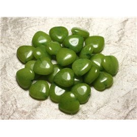 6pc - Stone Beads - Green Jade Hearts 15mm 4558550015273 