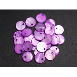 10pc - Perlas Dijes Colgantes Madreperla Paletas redondas 11 mm Púrpura Rosa 4558550015310