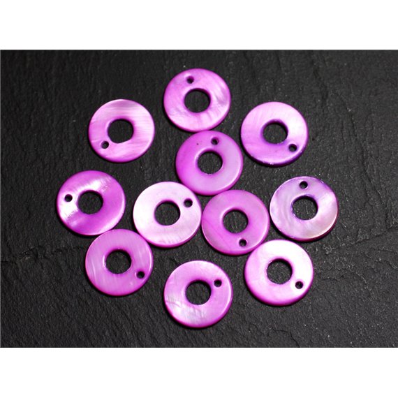 10pc - Perles Breloques Pendentifs Nacre Cercles 15mm Violet Rose  4558550015341