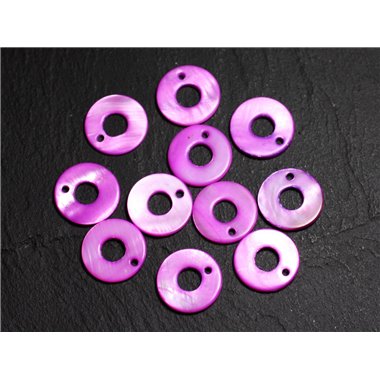 10pc - Perles Breloques Pendentifs Nacre Donuts Cercles 15mm violet rose fuchsia magenta - 4558550015341