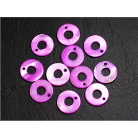 10Stk - Perlen Charms Anhänger Perlmutt Donuts Kreise 15mm lila rosa fuchsia magenta - 4558550015341