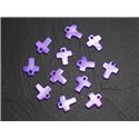 10pc - Perles Breloques Pendentifs Nacre Croix 12mm Violet  4558550015440