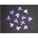 10pc - Perles Breloques Pendentifs Nacre Croix 12mm Violet foncé - 4558550015440