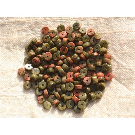 20pc - Perles Pierre - Unakite Rondelles Heishi 4mm Vert Rose Rouge - 4558550015631