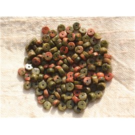 20Stk - Steinperlen - Unakite Unterlegscheiben Heishi 4mm Grün Rose Rot - 4558550015631