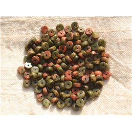 20pc - Stone Beads - Unakite Heishi Washers 4x2mm 4558550015631