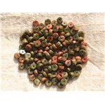 20pc - Perles Pierre - Unakite Rondelles Heishi 4mm Vert Rose Rouge - 4558550015631