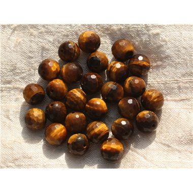 2pc - Perles de Pierre - Oeil de Tigre Boules Facettées 10mm   4558550015686