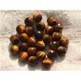 2pc - Stone Beads - Tiger Eye Faceted Balls 10mm 4558550015686