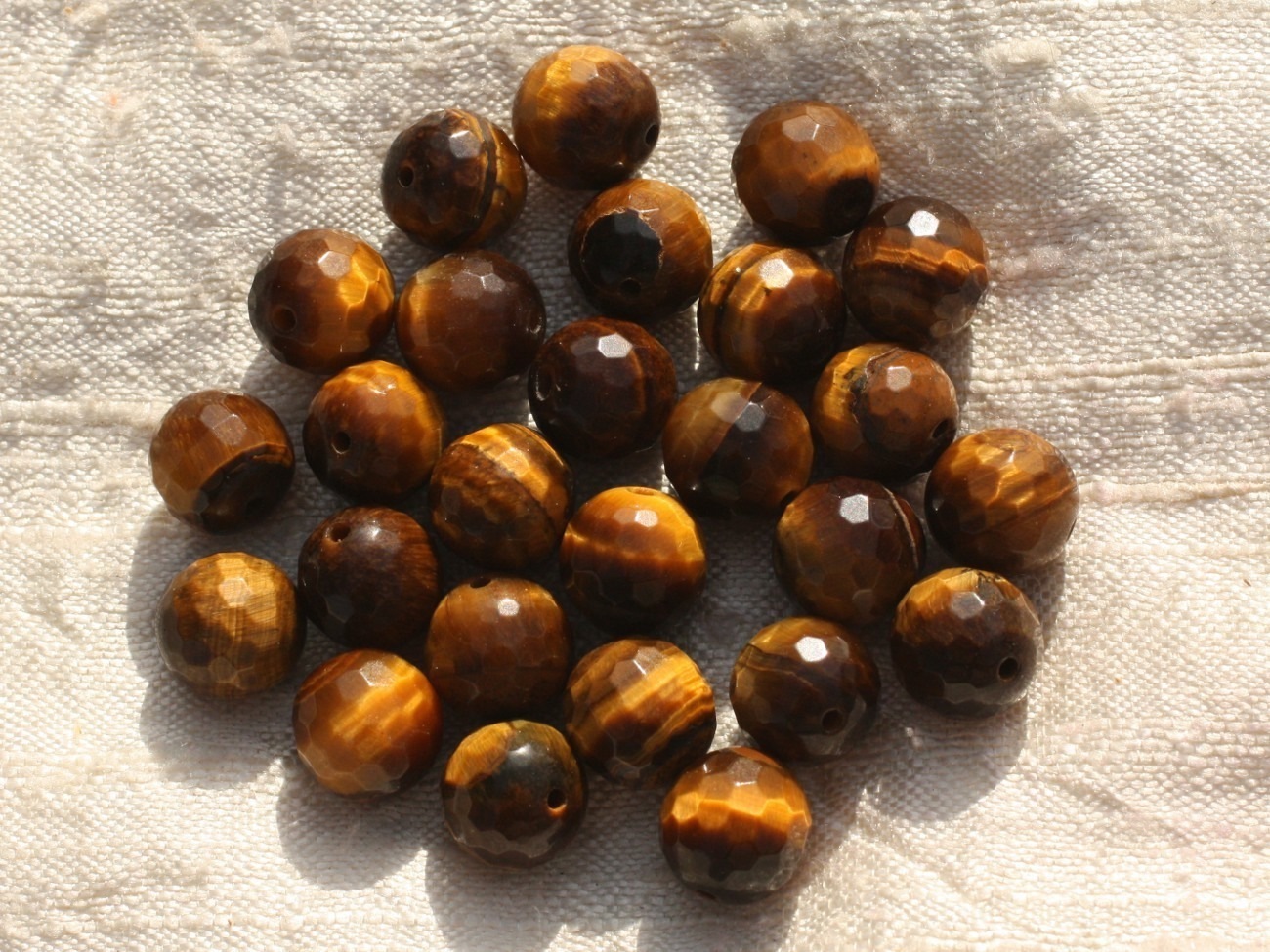 2pc - Perles de Pierre - Oeil de Tigre Boules Facettées 10mm   4558550015686