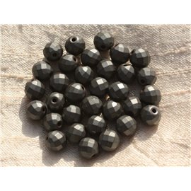 10pc - Stone Beads - Matte Hematite Faceted Balls 8mm 4558550015709