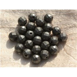 5pc - Stone Beads - Matte Hematite Faceted Balls 10mm 4558550015716