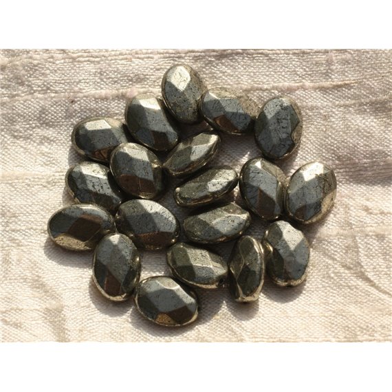2pc - Perles de Pierre - Pyrite Dorée Ovales Facettés 14x10mm   4558550015754