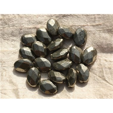2pc - Perles de Pierre - Pyrite Dorée Ovales Facettés 14x10mm 4558550015754