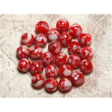 10pc - Perles Nacre et Résine - Boules 10mm Rouge et Blanc  4558550015792 