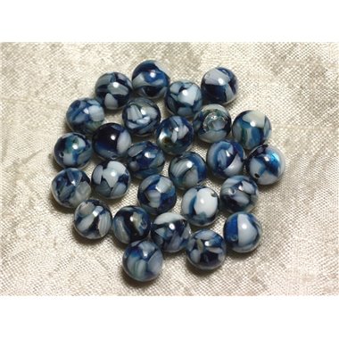 10pc - Perles Nacre et Résine - Boules 10mm Bleu et Blanc  4558550015808 