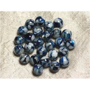 10pc - Perles Nacre et Résine - Boules 10mm Bleu et Blanc  4558550015808 