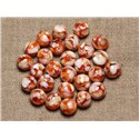 10pc - Perles Nacre et Résine - Boules 10mm Orange et Blanc  4558550015815 