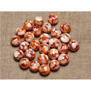 10pc - Perles Nacre et Résine - Boules 10mm Orange et Blanc  4558550015815 