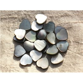 2pc - Natural black mother-of-pearl beads - Hearts 12mm 4558550015839
