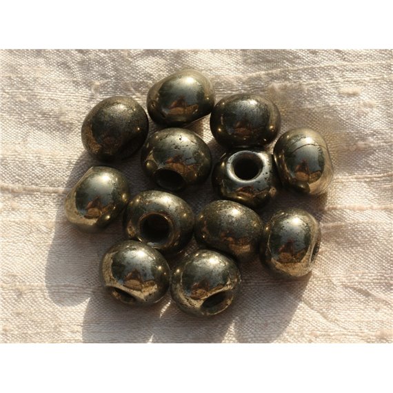 1pc - Perle de Pierre Perçage 7mm - Pyrite Dorée Rondelle 17x12mm   4558550015884