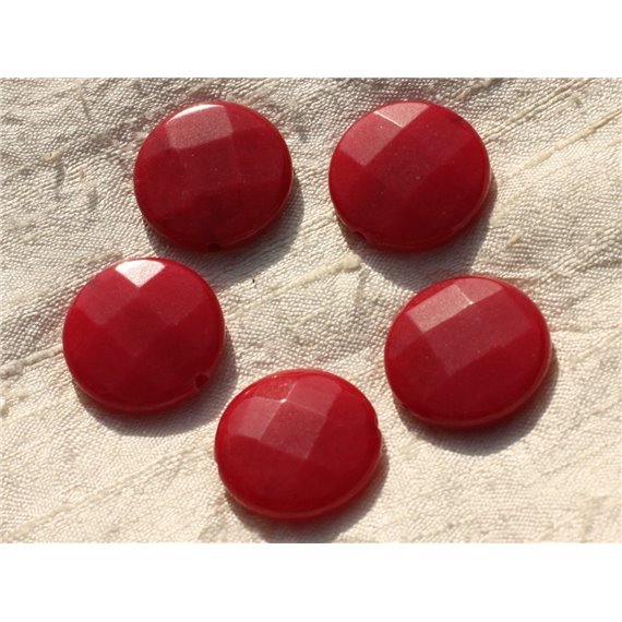 1pc - Perle de Pierre - Jade Rouge Palet Facetté 25mm   4558550015921